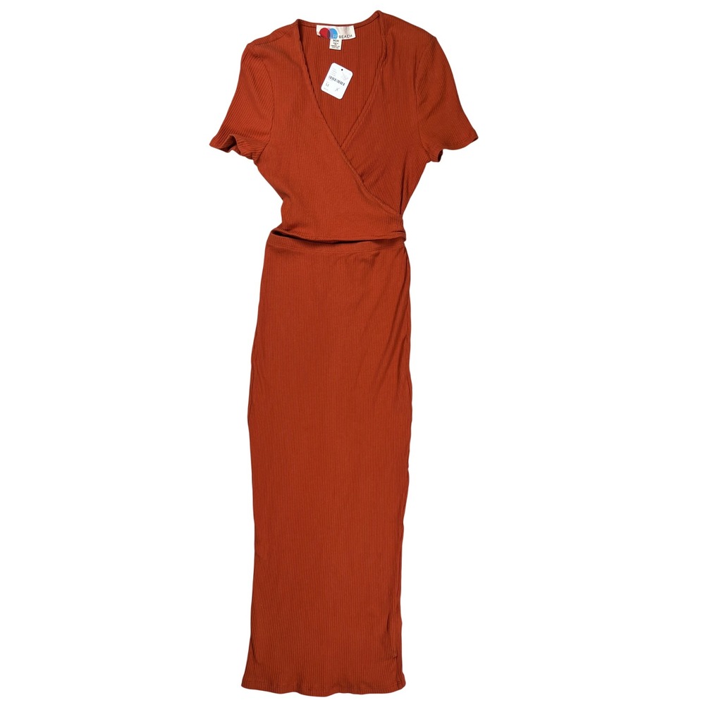 New Free People Beach Vroom Vroom Midi Dress Women Size M Dark Red Ribbed Wrap